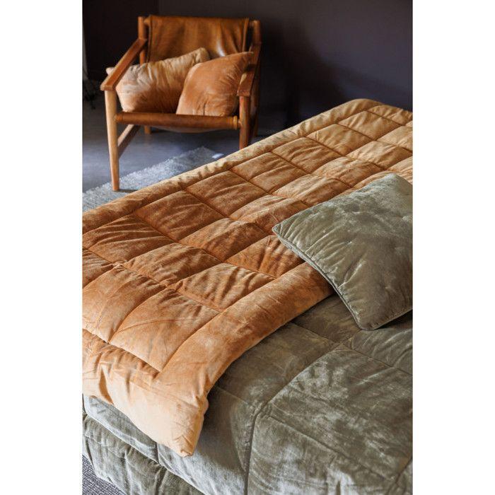 Quilted Velvet Blanket "Moki" 150 X 150 Cm Vent Du Sud - Moki Camel