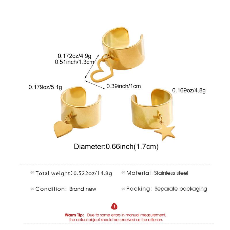 French Retro Stainless Steel Heart-Shaped Hollow Pendant Ring for Women Fashion Metal Five Pointed Star Chic Finger Ring Jewelry