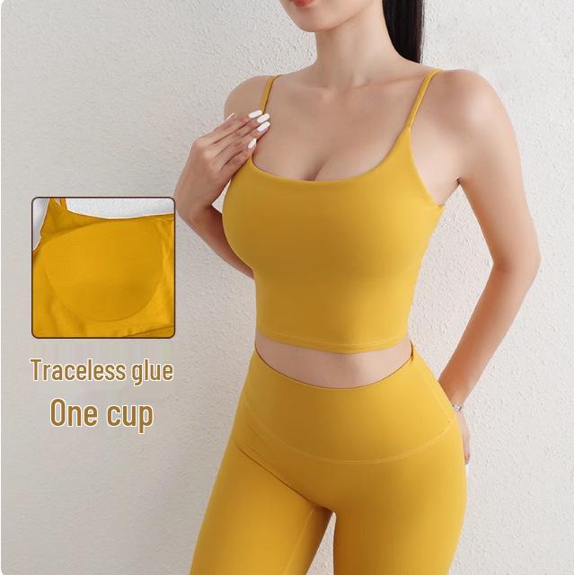 Бесшовный женский жилет для йоги с квадратным вырезом, с нагрудными вкладышами и стильным дизайном спины