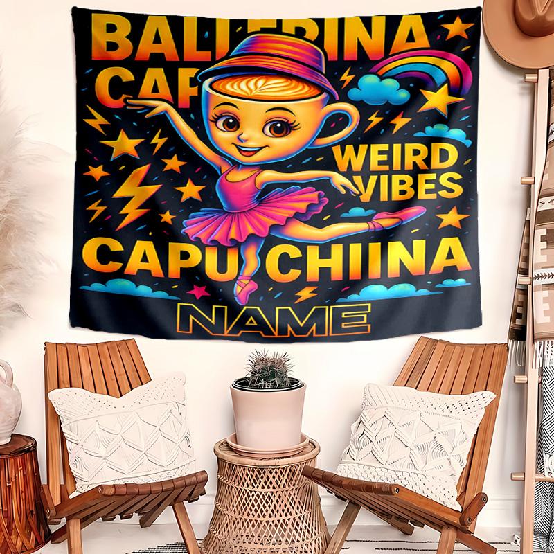 Personalized Ballerina Capuchina Background Tapestry,Custom Name Birthday Party,Multifunctional Wall Decoration for Home Decor,Various Occasions
