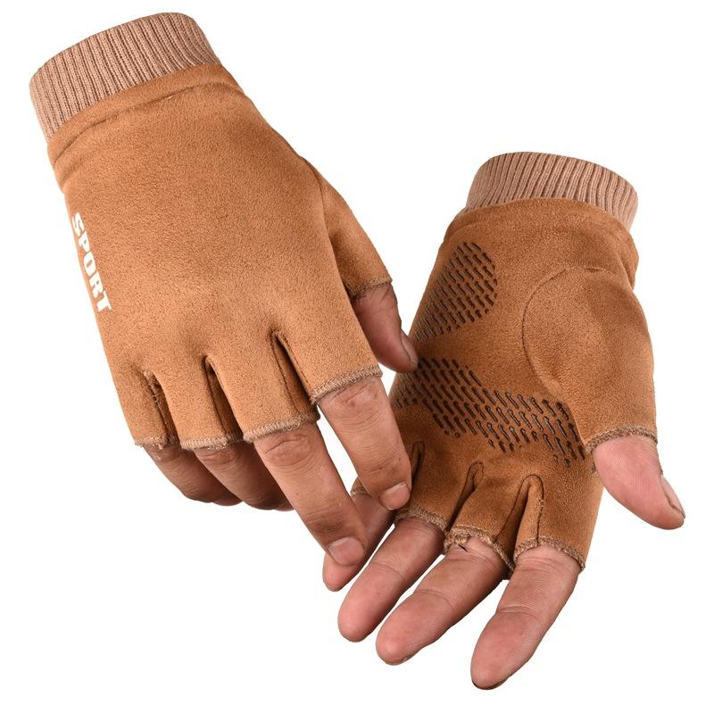 Замшевые ребристые мужские и женские парные зимние теплые перчатки с сенсорным экраном для езды на велосипеде на открытом воздухе, герметичные плюшевые утолщенные перчатки с двумя пальцами и половиной пальцев