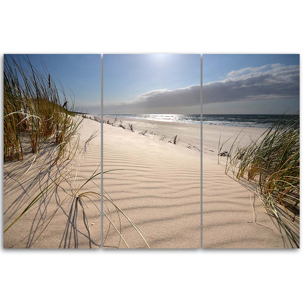 Feeby Three piece picture canvas print, Dunes on a beach