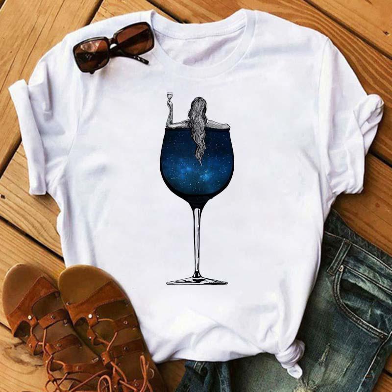 Wine Glass Printed T-Shirts For Women Clothing Casual Top Ladies Clothes Short Sleeve Versatile Graphic Printed Fashion Shirts