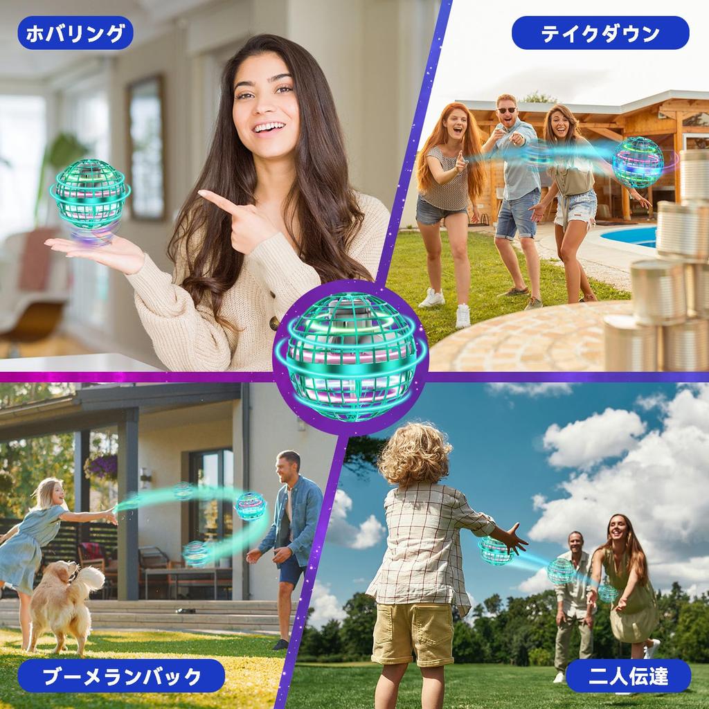 Tikduck Flying Ball Gyro Flying Light Ball Toy Hovering Boomerang Spinner Rotation with RGB Light USB Rechargeable Mini Drone for Kids Adults Popular