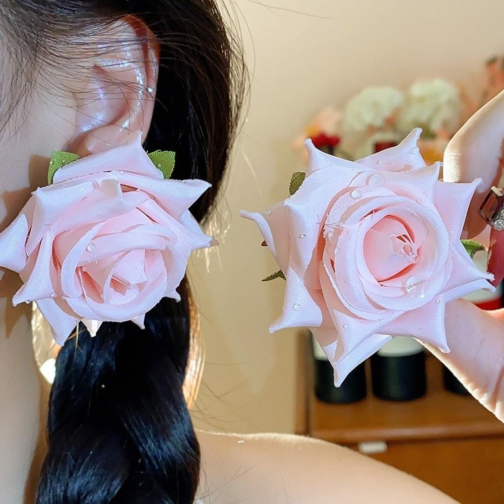 French Style Floral Stud Earrings Cloth Drop Earrings Sweet Rose Flower Earrings Beach