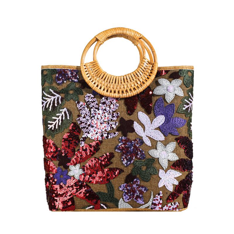 Сумка-тоут из пайеток и соломы для женщин - вышивка в стиле бохо-шик, вместительная летняя пляжная сумка с экологичным дизайном