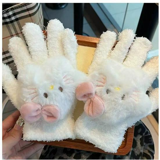 2025 Звездные перчатки: Милые, Плюшевые, Теплые, Ветрозащитные, Утепленные Зимние Велоперчатки для Студентов