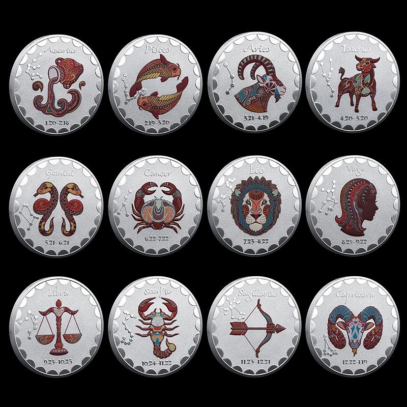 Памятные монеты Двенадцати Созвездий, Европейские и Американские, Боги Солнца и Луны, Счастливые, Красочные, Для Любителей Созвездий, Коллекционные Серебряные Монеты