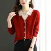 Early Autumn Top Base, Autumn Splicing Lapel Sweater Design Sense, New Long-sleeved Knitted Sweater