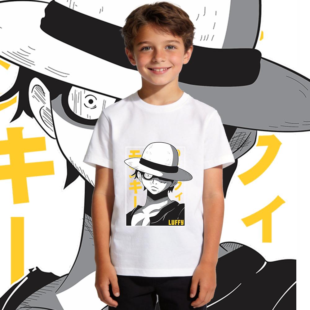 One Piece Luffy Print Tee 100 Cotton T Shirt for Boys and Girls Kids Casual Wear Soft Fabric Summer Short Sleeve