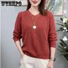 Spring and Autumn New Women's V-neck Knitted Sweater Loose  Bottom Top Middle Aged Mom's Sweater