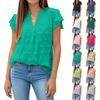 Женский повседневный модный однотонный свободный топ из шифона с V-образным вырезом и короткими рукавами