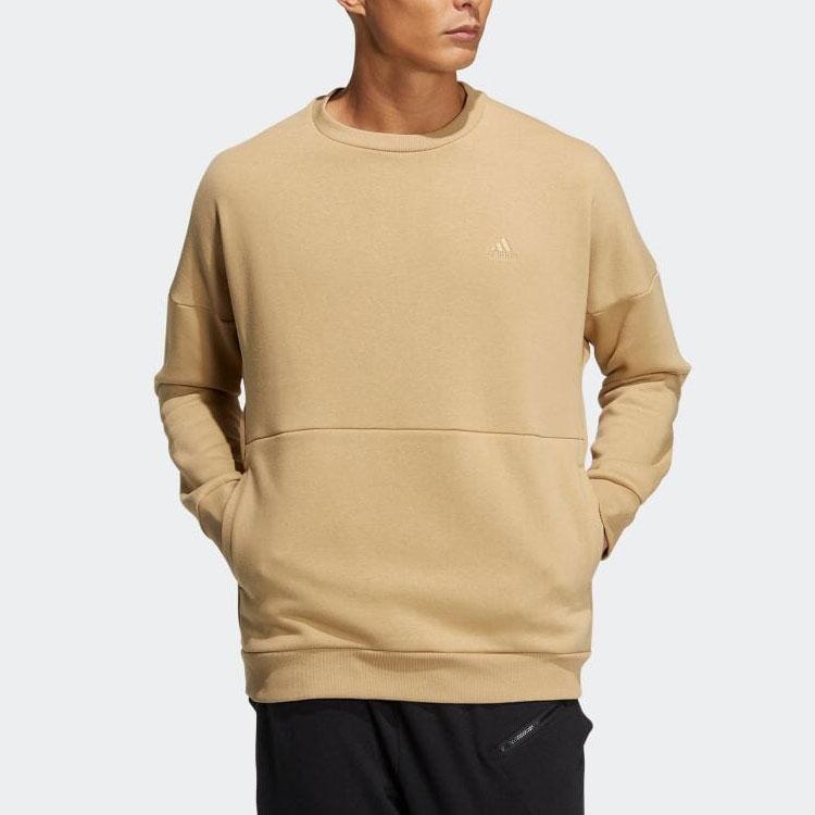 Adidas Однотонный повседневный свитшот с вышитым логотипом и круглым вырезом, топы унисекс цвета хаки HM2687