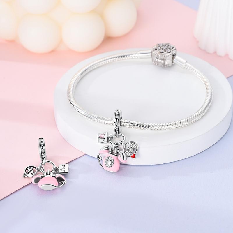 Charms Plata Pink Telephone Heart Envelope Pendants Fit Original Bracelets Charms For Women Jewelry Diy Making Gifts