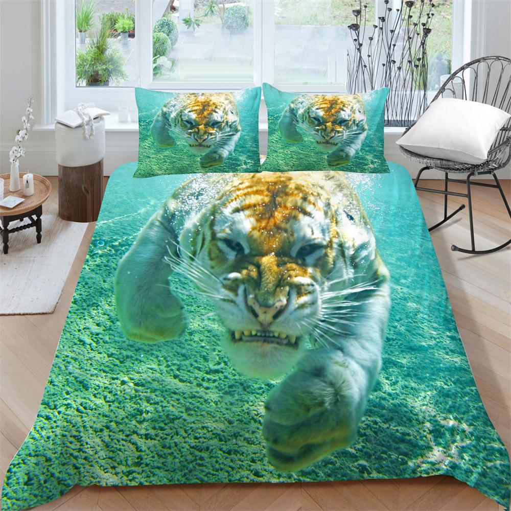 3D Tiger Printing Duvet Cover Set Luxury Bedding Cover Suit Children Teens Single Size Microfiber Comforter Cover Suit