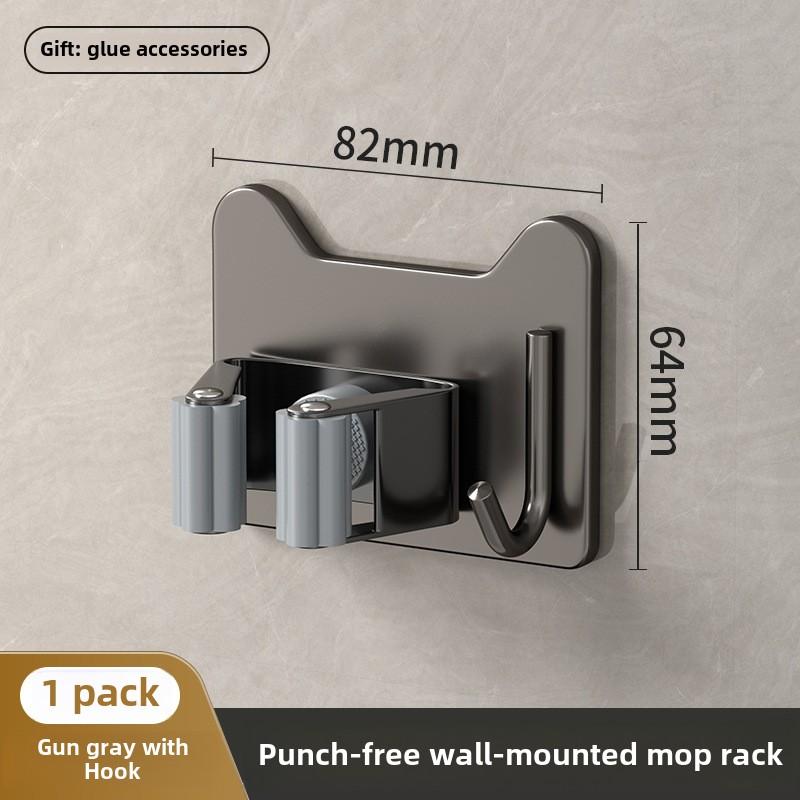 Wall Mounted Broom Holder Mop Organizer Storage Rack with Hooks Bathroom Utility Hanger No Drilling Required Stainless Steel