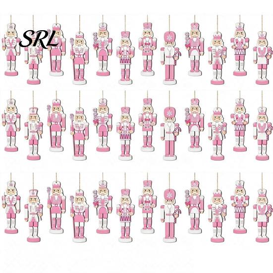 Vintage Style Holiday Hanging Charms Pink Wooden Nutcracker Ornaments for Christmas Tree Decorations, Soldier Pastel Decorations Home Pendants