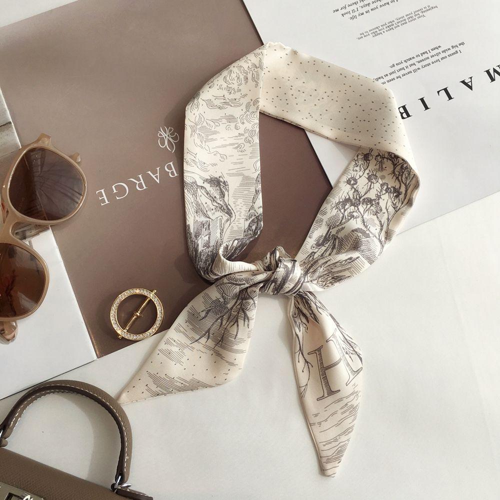 Шелковый шарф с цветочным принтом, шарф для волос, шелковый шарф, повязка на голову, женский головной убор, повязка на голову в корейском стиле