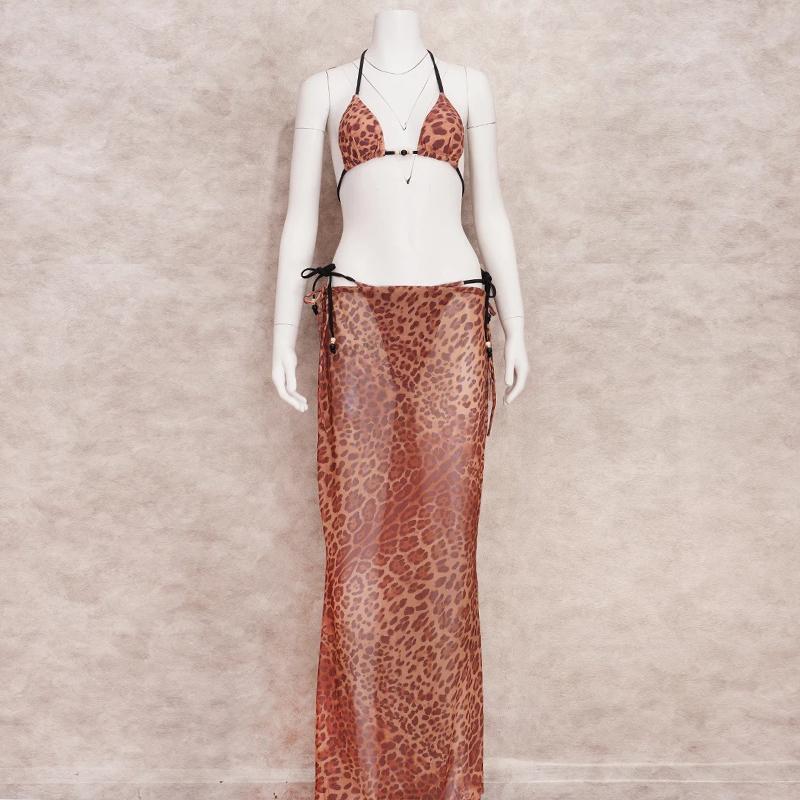 EDOLYNSA сексуальный леопардовый принт комплект бикини из 3 предметов 2023 летняя пляжная одежда треугольный купальник бикини с пляжной юбкой купальник A1554