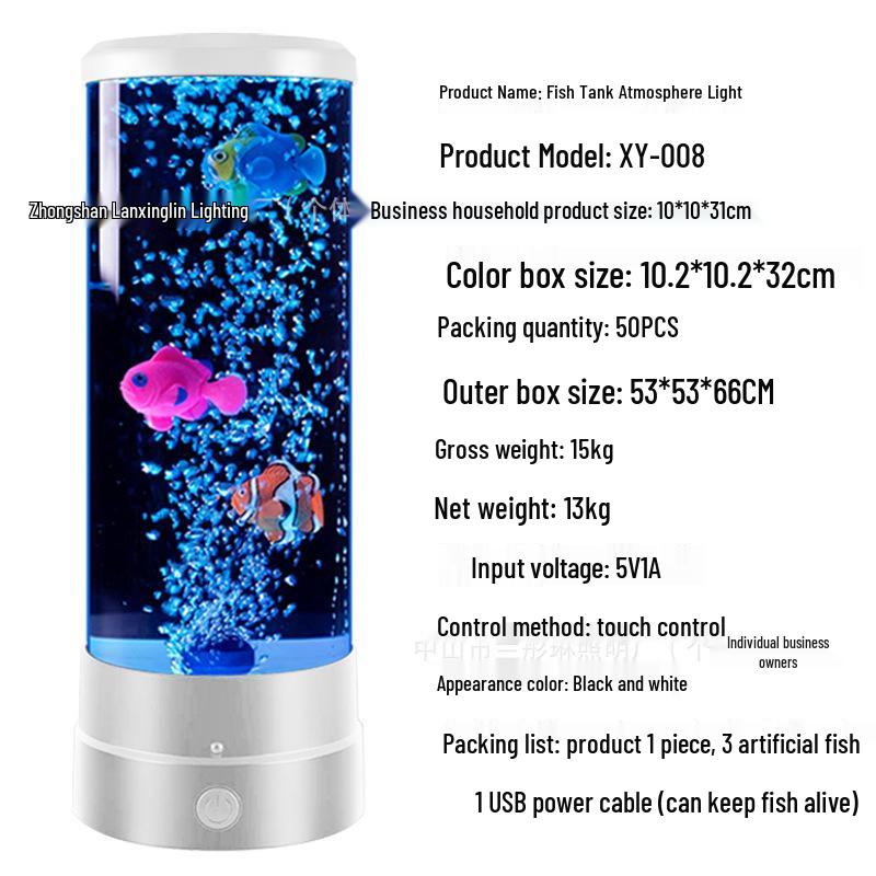 Светодиодный ночник с изменяющимся цветом: Пузырьковый цилиндрический аквариум для домашнего декора