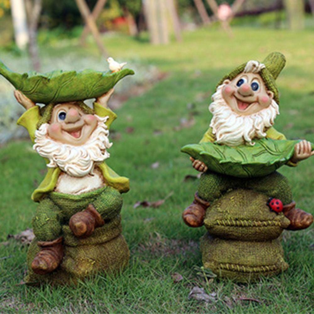 Cute Dwarf Sculpture Ornament Resin Art Statue Fairy Garden Decoration Bird Food Dispenser  Yard
