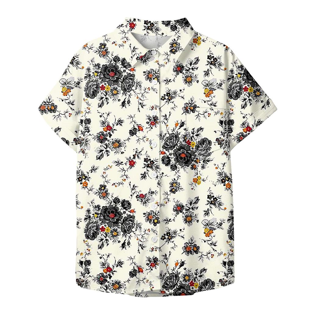 Женская рубашка с короткими рукавами, повседневный модный топ на пуговицах с принтом, кардиган с нагрудным карманом