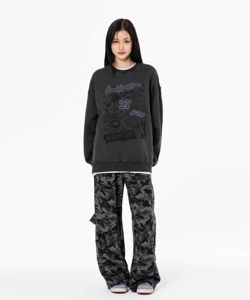 MOZMOZ Miyao Terry Brushed Pigment Oversized Sweatshirt Charcoal