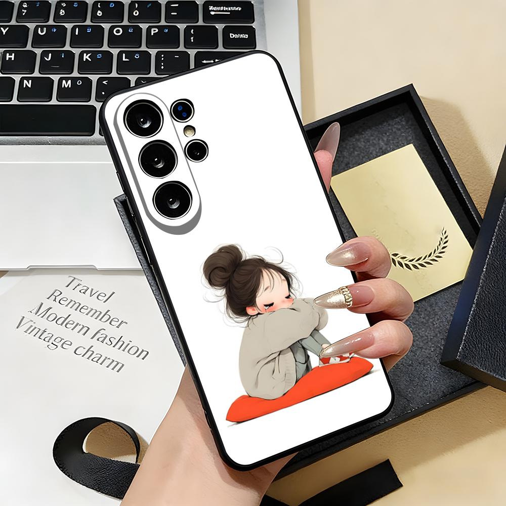 Милый Сердитый Маленький Девочка Чехол Для Телефона Для Samsung S26 S25 S24 FE S23 S22 S21 Plus S20 Ultra Note20Ultra Черный Мягкий Чехол