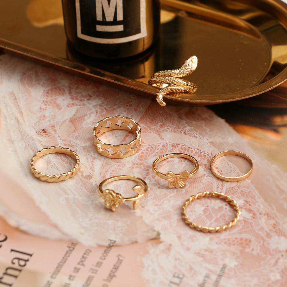2024 Набор колец в виде змеи и розы, 7 предметов, модные милые кольца нерегулярного тренда, женские украшения для девочек