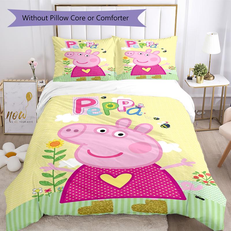 3pcs Peppa Pig Bedding Set Duvet Cover Closure Includes 1 Duvet Cover & 2 Pillowcases, Soft and Comfortable for All Seasons.