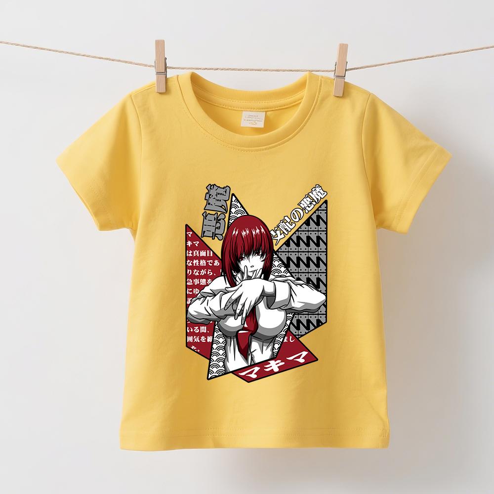 Chainsaw Man Makima Anime Graphic Print Cotton T Shirt for Boys Girls Kids Short Sleeve Summer Casual Top