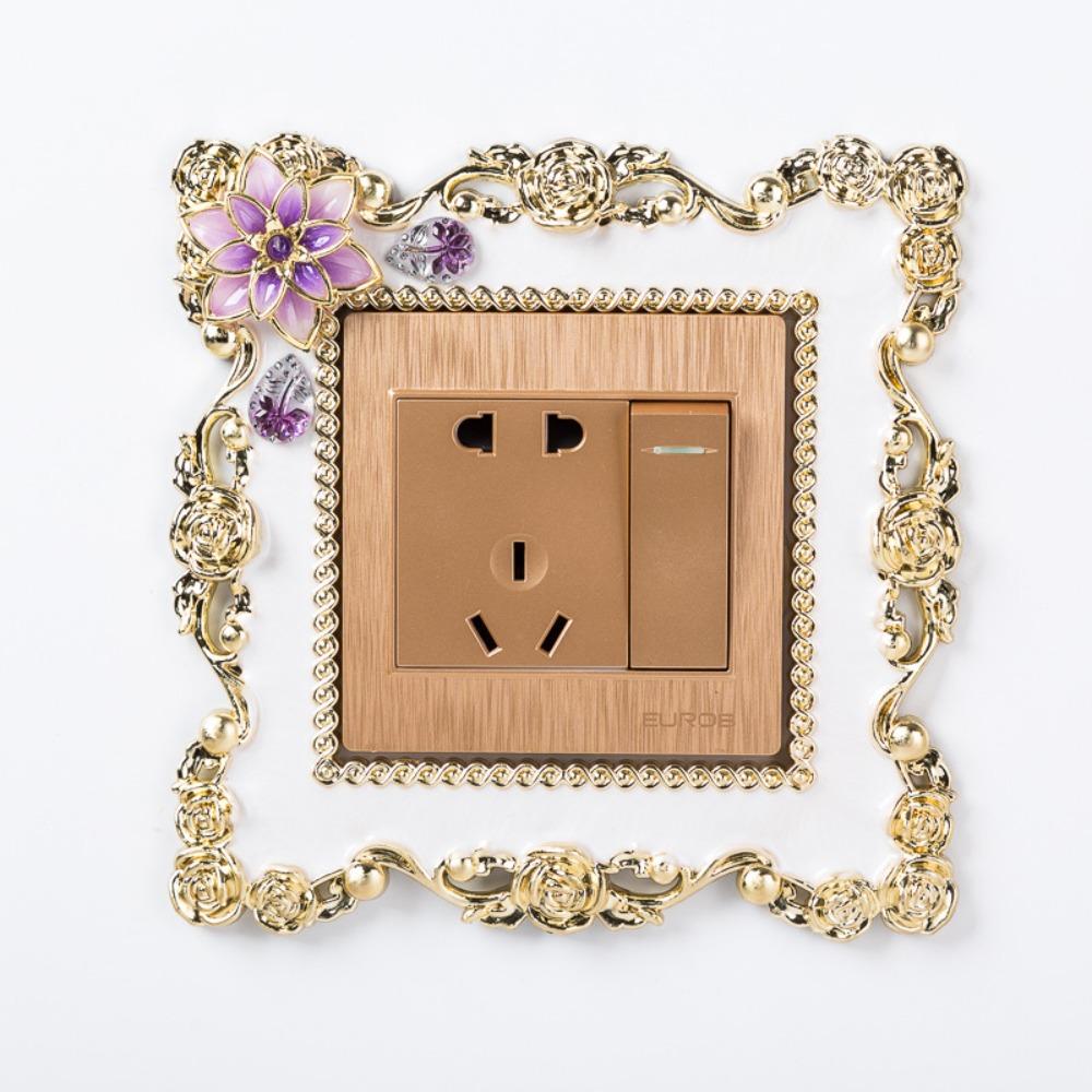 Стильная пластиковая розетка, объемная рамка, одинарный переключатель света, крышка, наклейка на стену с золотым краем, вилка, декор