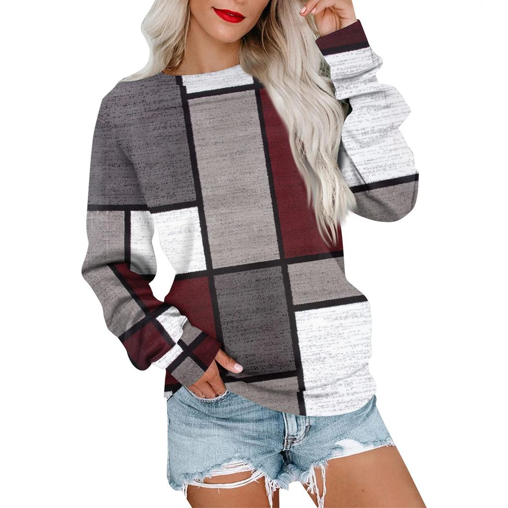 Женская толстовка с принтом, повседневная удобная свободная легкая женская толстовка с длинным рукавом и круглым вырезом