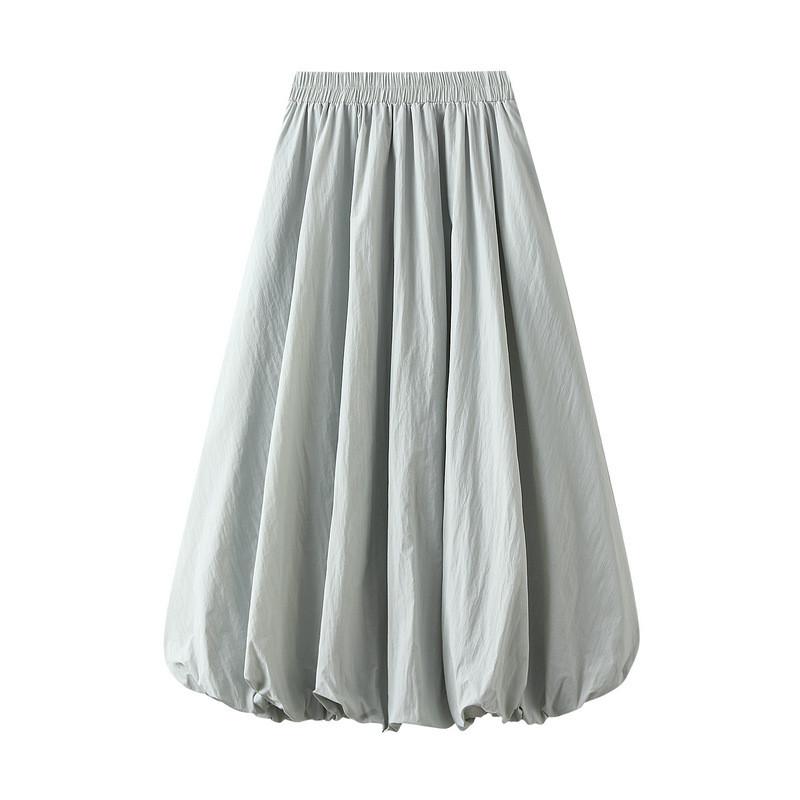 Lantern Skirt For Women With Elastic Waist Polyester Midlength Casual Style