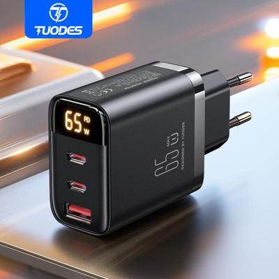 TUODES Зарядное устройство USB GaN 65 Вт PPS PD USB Type C Быстрая зарядка QC4.0 Quick Charge Для iPhone 16 Macbook Air Планшет Samsung Xiaomi Ноутбук