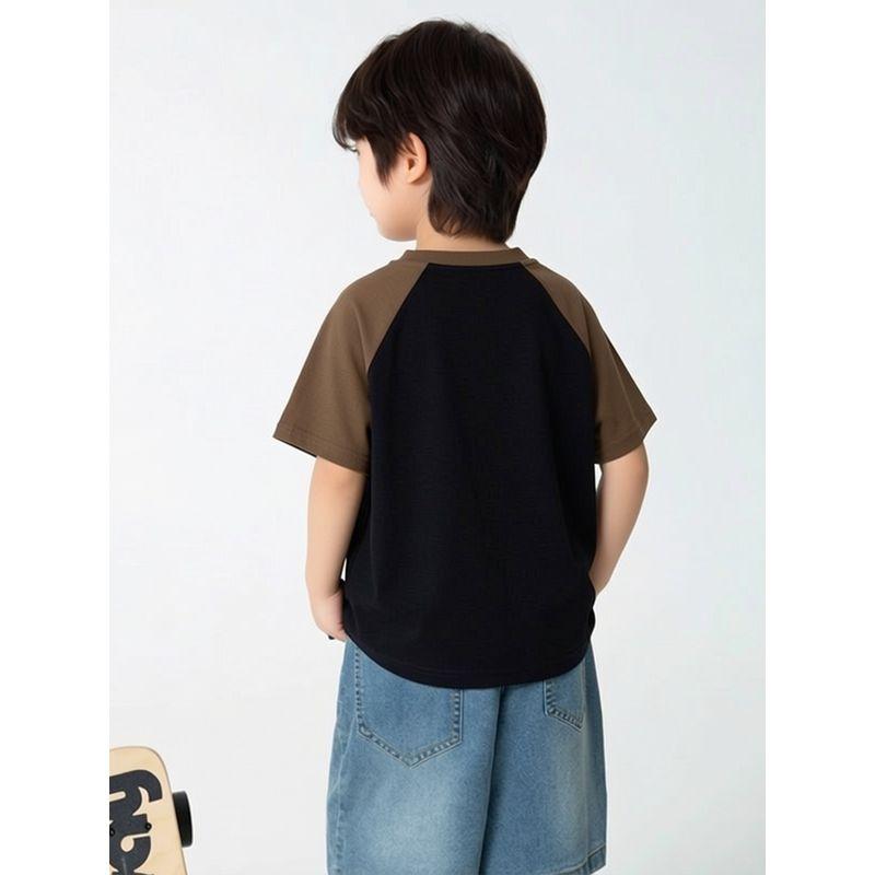 Summer Boys' Color-Blocked Short-Sleeve T-Shirt, Medium and Large Children's Clothing for Boys and Young Adults, Letter Print Half-Sleeve Base Shirt