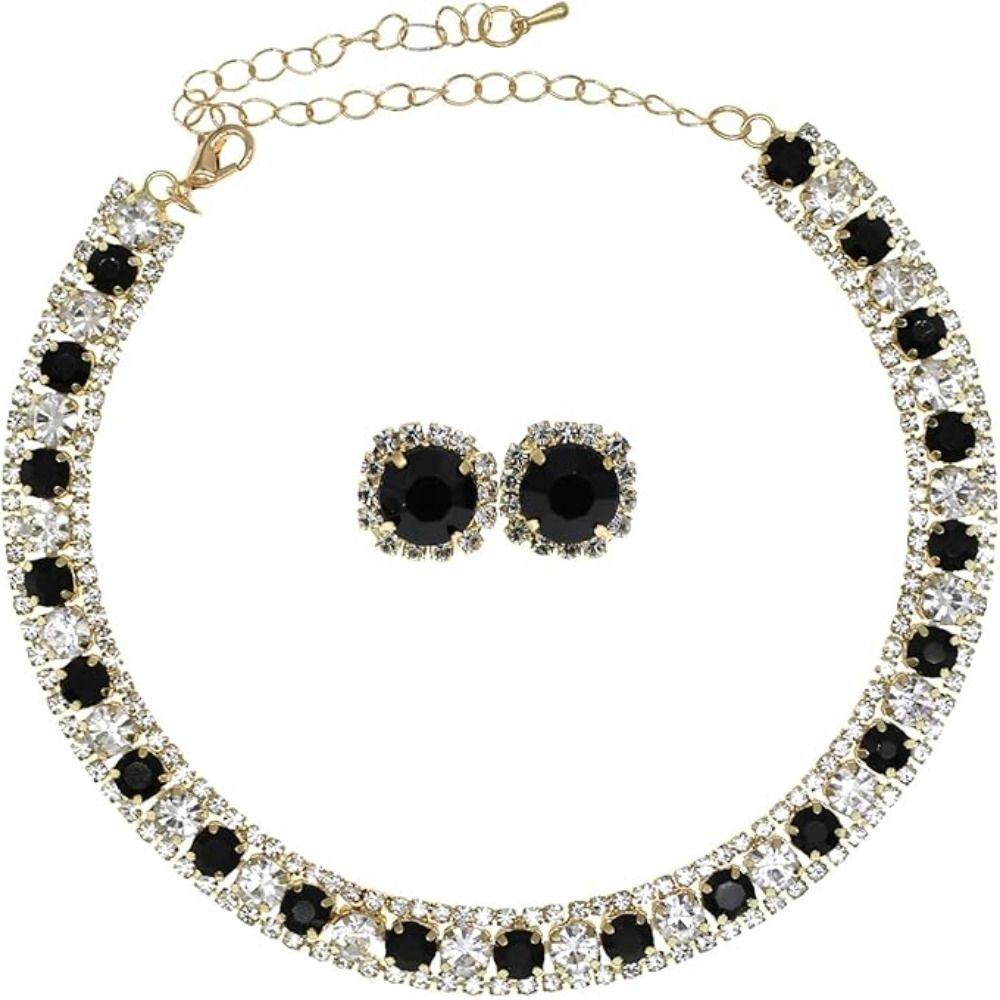 Retro Necklace Earrings Set Handmade Rhinestone Choker Necklace Crystal Necklace Anniversary