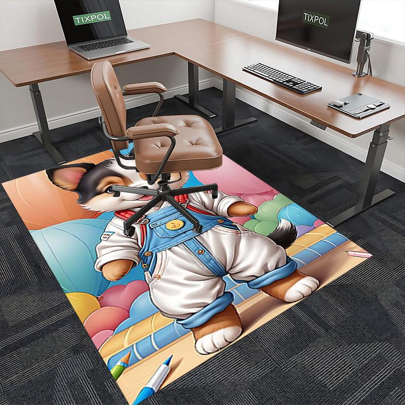 1pc Anime Cartoon Design Corgi Chair Mat - Office Desk Rug, Non-Slip Carpet for Home Decor, Suitable for All Seasons, Perfect Gift for Anime Lovers.H0
