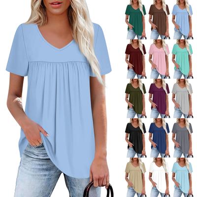 Женский повседневный однотонный топ с V-образным вырезом, коротким рукавом и оборкой на груди