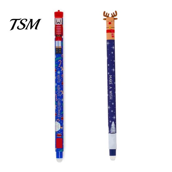Festive Ballpoint Pens 2 Pcs Christmas Erasable Gel Retractable Cartoon Fine Point Cute High-quality Plastic Holiday Writing for School Office