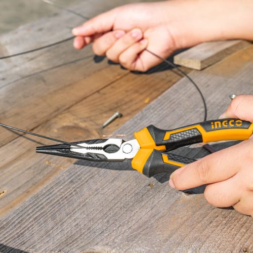 INGCO 4-Piece Pliers Set, Includes 250mm Water Pump Pliers, 200mm Long Nose Pliers, 200mm Pliers, and 180mm Nippers, Labor-Saving High-Leverage Tool B