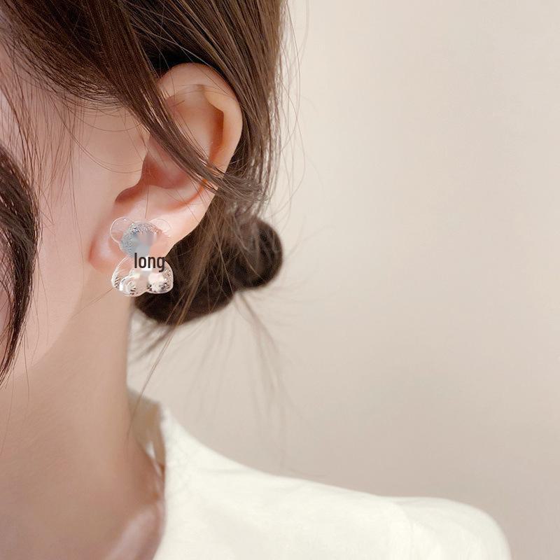 925 Silver Korean Dongdaemun Bear Earrings - Cute, Trendy Design with Transparent Bear Accents for Women