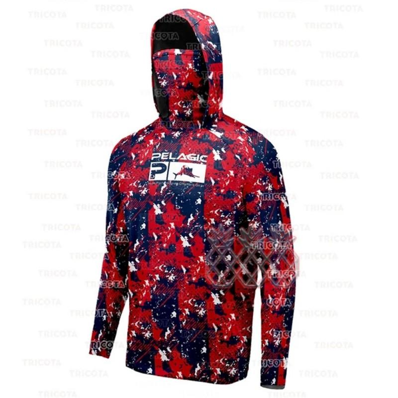 Mens Long Sleeve UPF 50 Fishing Hoodie With Face Cover Sun Protection Shirt Outdoor Summer Cycling Activities