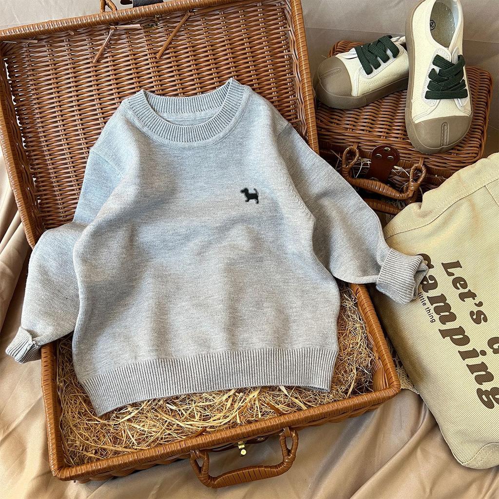 Детский вязаный свитер с круглым вырезом - Осень/Зима, Вышитый, Свободного кроя, Унисекс
