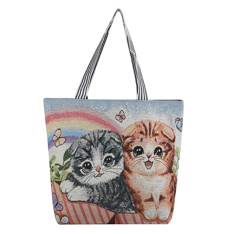 Harajuku Style Cartoon Canvas Bag, Literary Large-Capacity Shoulder Bag, Linen Trendy Cool Ethnic Style Women'S Bag