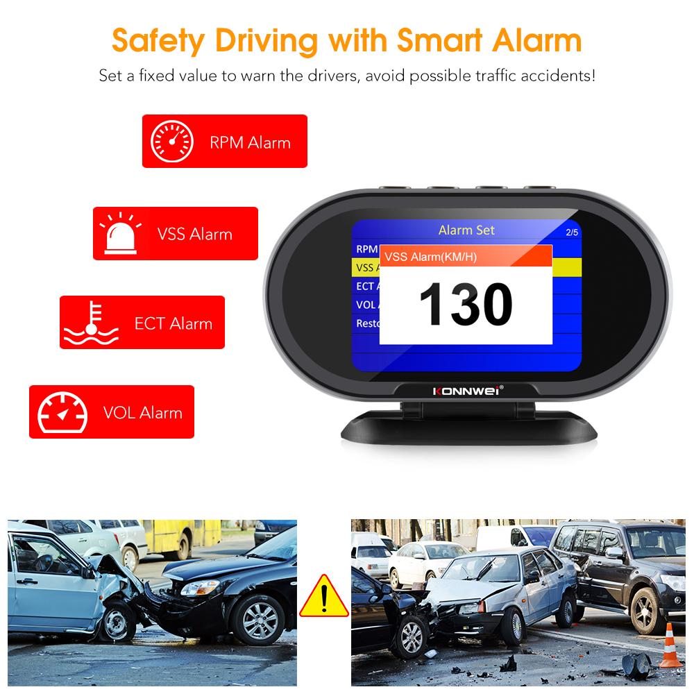 KONNWEI KW206 Бортовой компьютер автомобиля OBD2 Цифровой дисплей Автосканер OBD 2 Расход топлива Датчик температуры воды