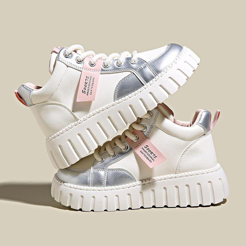 Европейско-американские туфли женские высокие кеды с цветными блоками 2024 весенне-осенний сезон новые на высокой платформе толстой подошве спортивные кеды для скейтборда