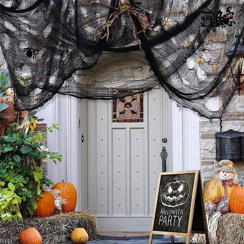 Horror Halloween Decoration Black Gauze Artificial Spider Web For Haunted Halloween Party Home Decor Scary Skeleton Frame
