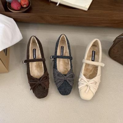 2025 новые женские туфли с маленьким квадратным носком, толстым каблуком и темпераментом Мэри Джейн, с бантом, на мягкой подошве