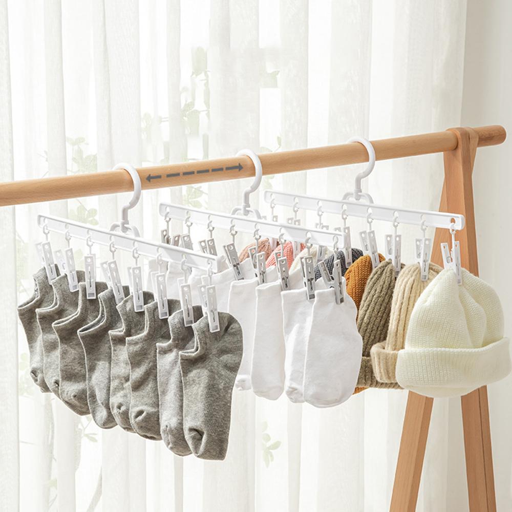 Clothes Drying Hanger with 8 Clips Hanging Drying Rack,Drip Foldable Hanging Rack Drying Towels Bras Baby Clothes Gloves Plastic